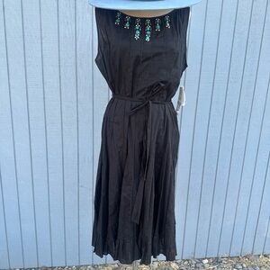 S.L. Fashions Black with Turquoise Stones Pleated Midi Dress